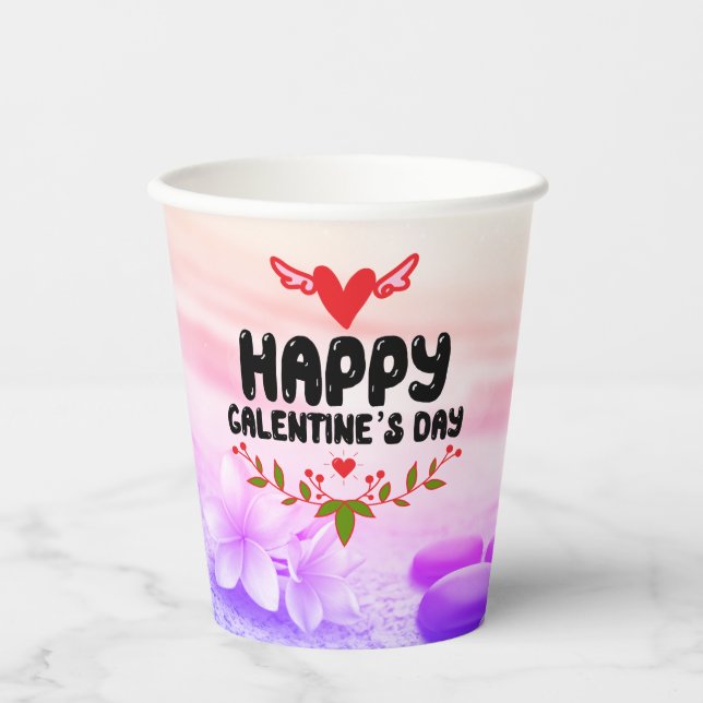 Gobelets En Papier Joyeux Galentine's Day Red Heart & Wings Party (Recto)