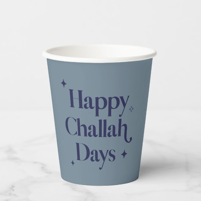 Gobelets En Papier Joyeux Jours de Challah Bleu Hanoukka (Recto)