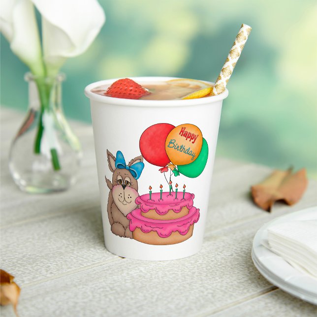 Gobelets En Papier Joyeux Marionnette mignonne avec ballons et gâteau (Créateur téléchargé)