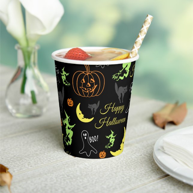 Gobelets En Papier Joyeux Motif d'Halloween noir (Insitu)