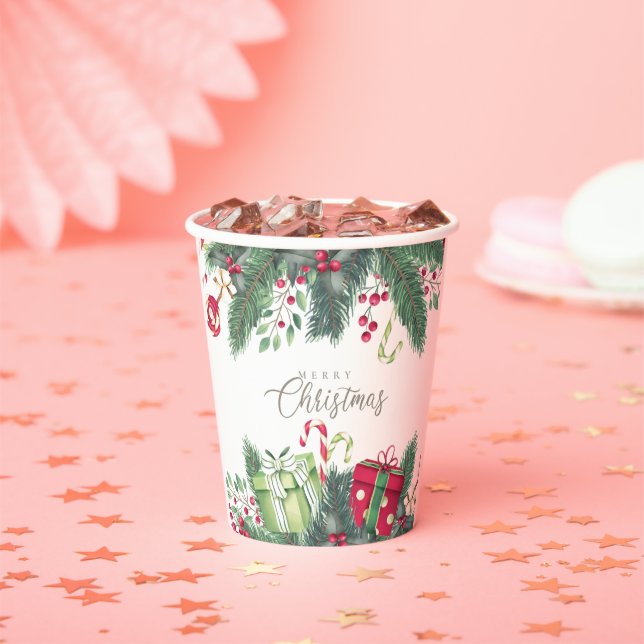 Gobelets En Papier Joyeux Noël Arbre Festif Vacances Design cadeau (Insitu)