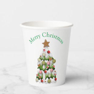 Gobelets En Papier Joyeux Noël enneigé coloré sapin de Noël