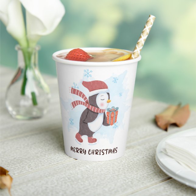 Gobelets En Papier Joyeux Noël mignonne Pingouin Aquarelle hiver (Insitu)