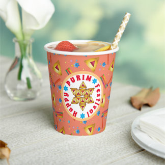 Gobelets En Papier Joyeux Purim ! tasse de papier motif coloré