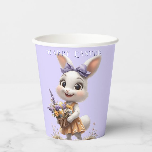 Gobelets En Papier Joyeux sourire oeufs de lapin de Pâques Lavender B (Recto)