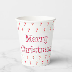 Gobelets En Papier Joyeux Sucre de canne de Noël Texte et Motif