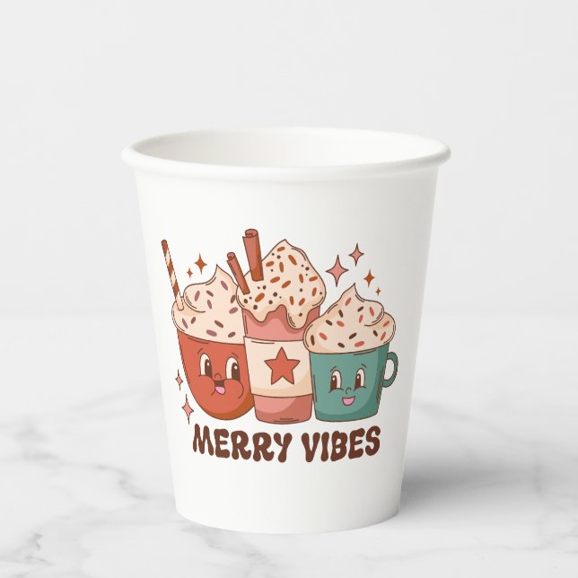 Gobelets En Papier Joyeux Vibes Retro Café de vacances Latte tasse de (Recto)