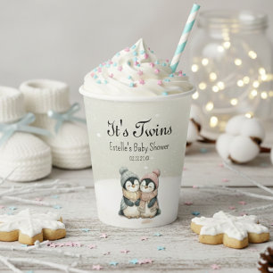 Gobelets En Papier Jumeaux d'hiver de pingouin Baby Shower Garçon Fil