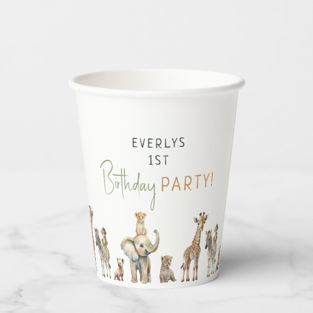 Gobelets En Papier Jungle Safari Animaux Anniversaires de enfants (Verso)