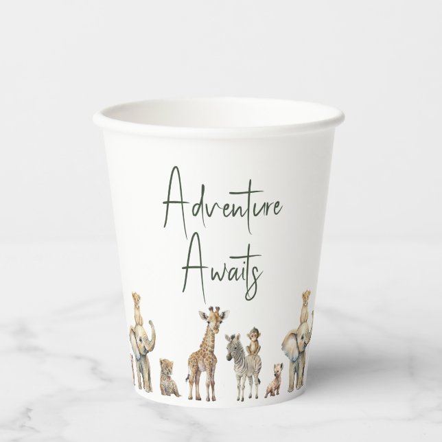 Gobelets En Papier Jungle Safari Animaux Aventure Attend Baby shower (Recto)