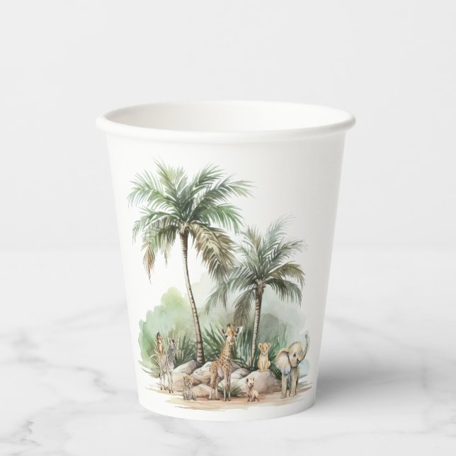 Gobelets En Papier Jungle Safari Animaux Baby showers tasses en papie (Recto)