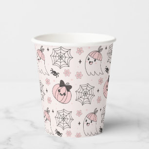 Gobelets En Papier Kawaii Motif d'Halloween rose avec Ghost, Citrouil