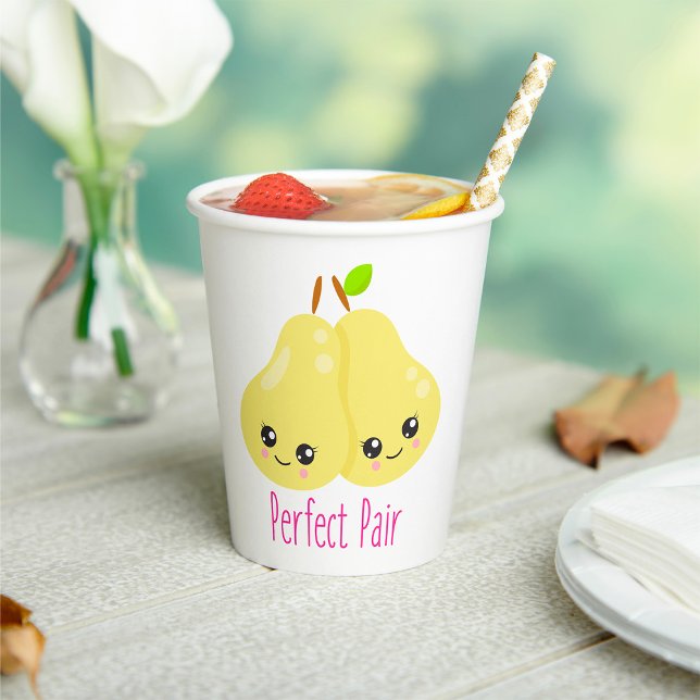 Gobelets En Papier Kawaii Pear Couple Parfait Paire Funny Pun (Créateur téléchargé)