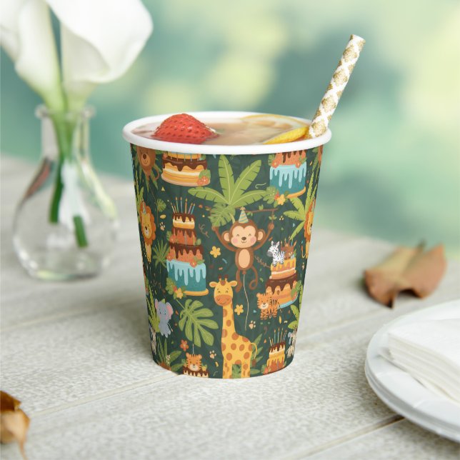 Gobelets En Papier Kids Birthday Jungle Themed Paper Cups (Insitu)