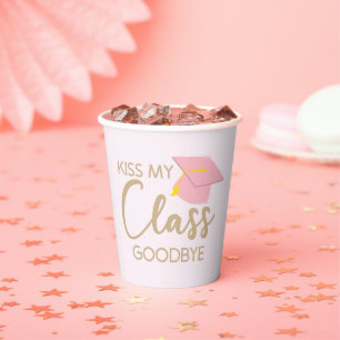 Gobelets En Papier Kiss My Class Goodbye Pink Brown Graduation Party
