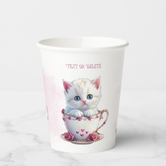 Gobelets En Papier Kitten en Coupe Fleurs roses Coupes de papier (Gauche)