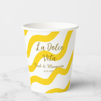 Gobelets En Papier La Dolce Vita jaune mariage couple Nom date glit