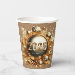Gobelets En Papier La typographie d'or bonne année 2025
