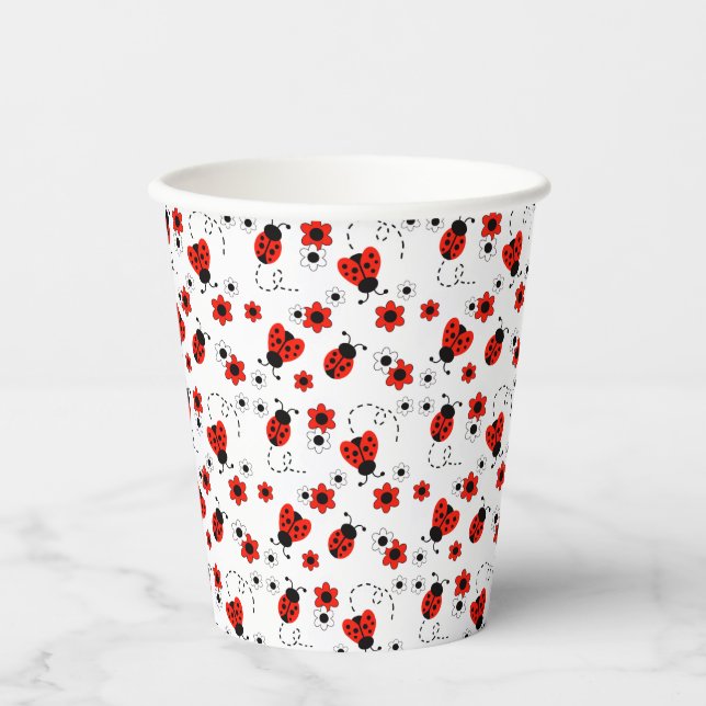 Gobelets En Papier Ladybugs Floral Rouge (Recto)