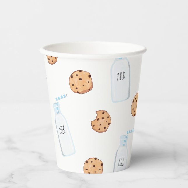 Gobelets En Papier Lait et cookies Anniversaire bleu (Recto)