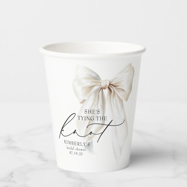 Gobelets En Papier Lancement de la Mariée avec un Nœud Blanc (Recto)