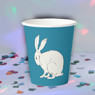 Gobelets En Papier Lapin blanc assis simple Illustration sur fond ble