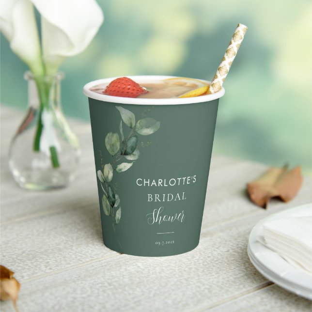 Gobelets En Papier L'arrosage de mariage de la verdure d'eucalyptus (Insitu)