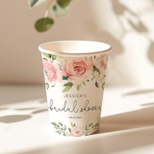 Gobelets En Papier Lavage rose floral eucalyptus douche de mariage