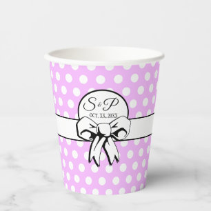 Gobelets En Papier Lavande blanc Polka point blanc Bow personnalisé