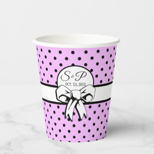 Gobelets En Papier Lavande noir Polka point blanc Bow personnalisé
