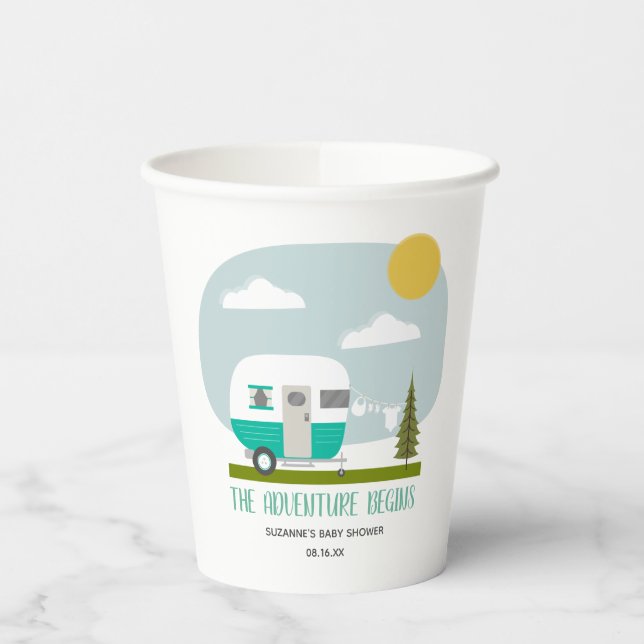 Gobelets En Papier L'aventure commence Camper Clothesline Baby shower (Gauche)