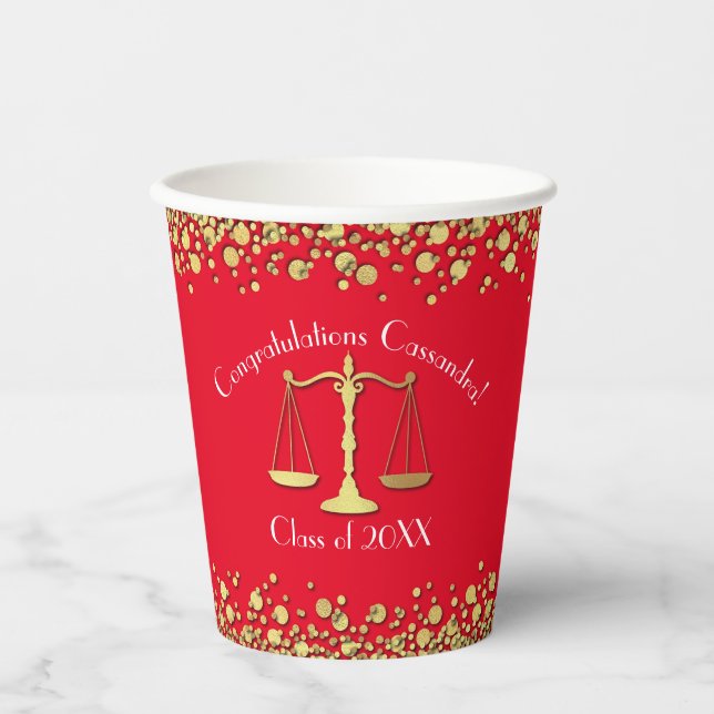 Gobelets En Papier Lawyer Law School Graduation Party Gold Red (Recto)