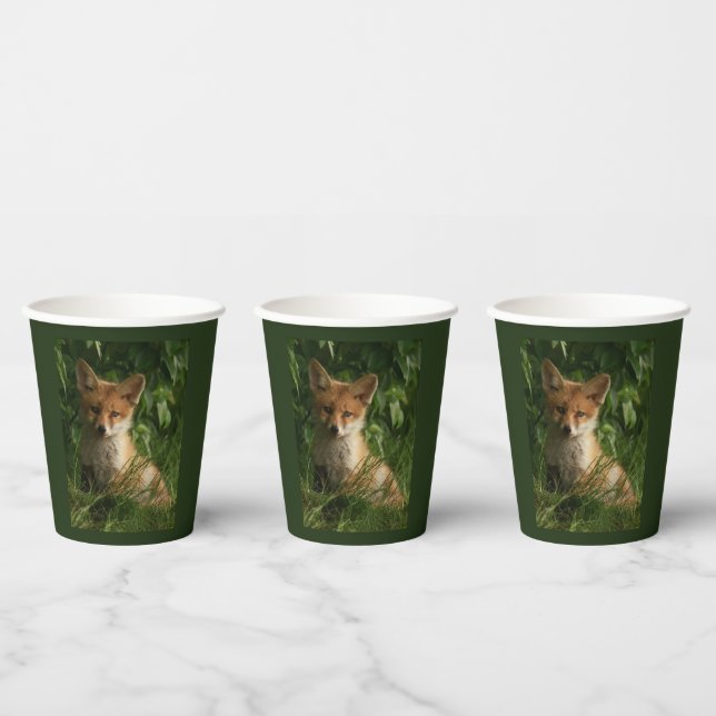 Gobelets En Papier Le renard mignon dans une forêt verte Photo (Multi)