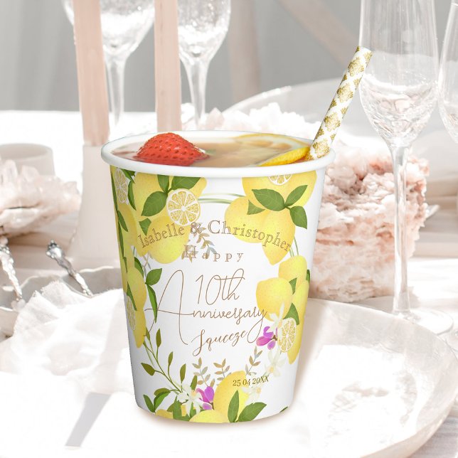 Gobelets En Papier Lemon Squeeze White (10th Anniversary Wedding 
Party Paper Cup)