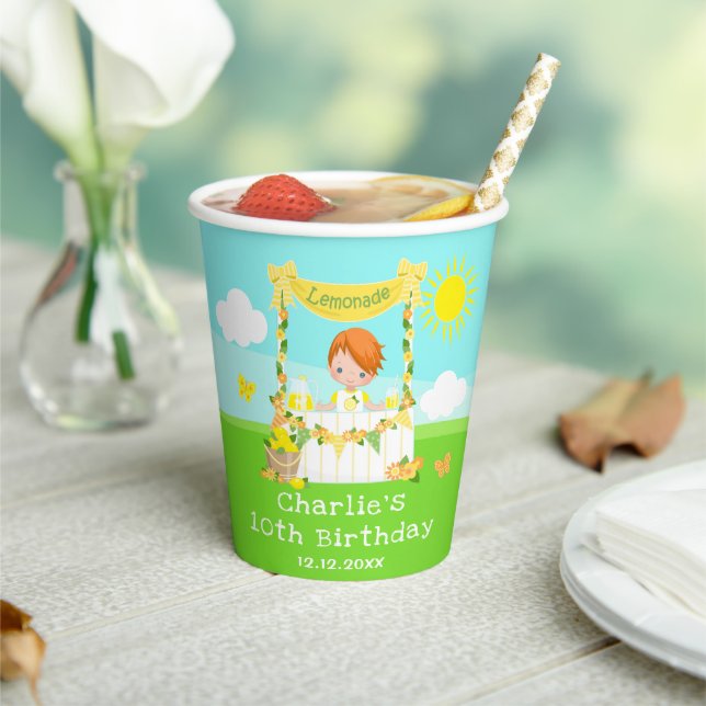 Gobelets En Papier Lemonade Stand Birthday Red Hair Boy (Insitu)