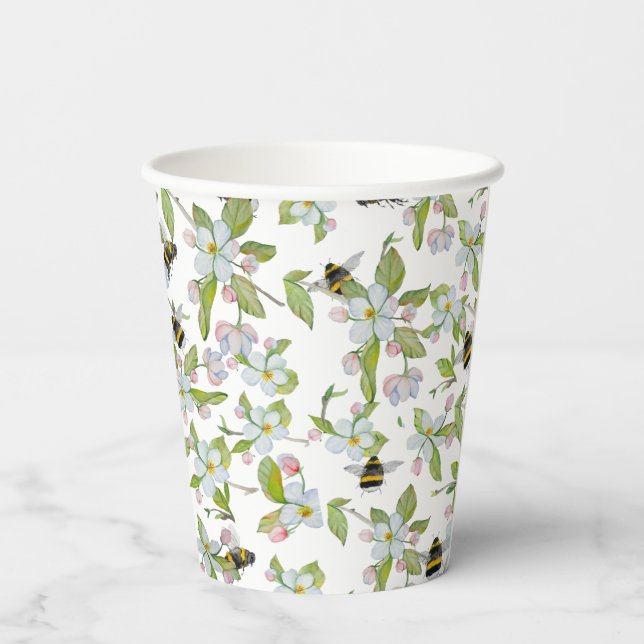 Gobelets En Papier Les fleurs du jardin de printemps et les bourdons (Verso)