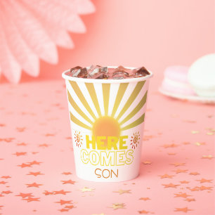 Gobelets En Papier Les Grandes Têtes Jaunes Ici Vient Le Baby shower 