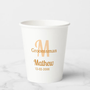 Gobelets En Papier Lettre de nom de garçon d'honneur orange pastel ma