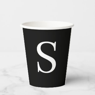 GOBELETS EN PAPIER LETTRE INITIALE NOIRE ET BLANCHE MINUSCULE MONOMOB