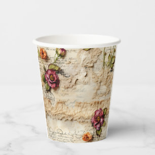 Gobelets En Papier Lettre vintage d'amour parchemin avec fleurs (8)