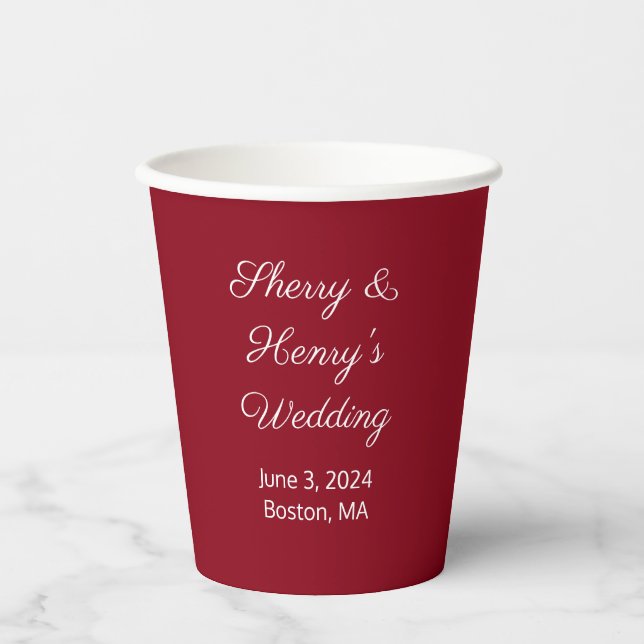 Gobelets En Papier Lettres douces Mariage Maroon (Recto)