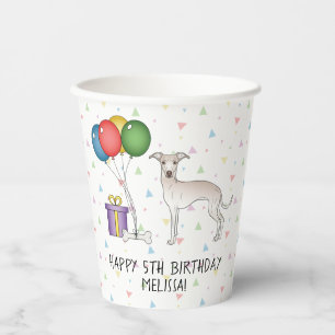 Gobelets En Papier Lévrier Italien Crème Chien Mignon - Joyeux Annive