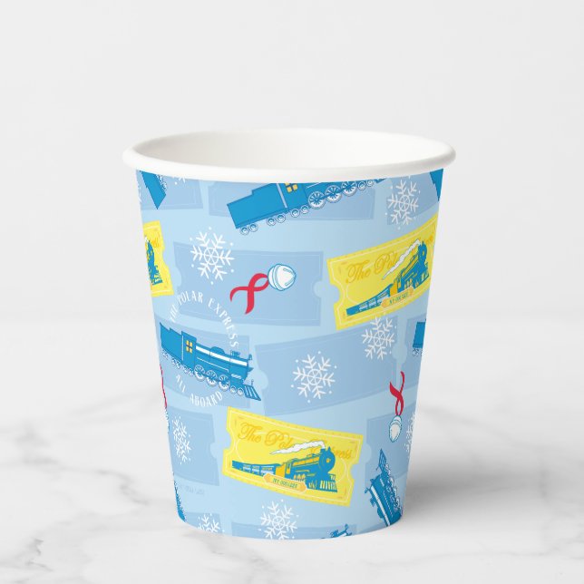 Gobelets En Papier L'Express polaire | Retro Train & Ticket Motif (Recto)