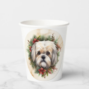Gobelets En Papier Lhasa Apso Christmas Wreath Festive Pup