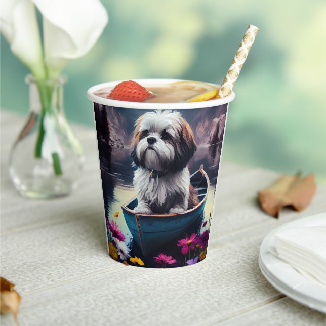 Gobelets En Papier Lhassa Apso sur une rame : une aventure Pittoresqu (Insitu)