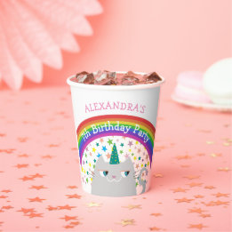 Gobelets En Papier Licorne Chat Arc-en-ciel Enfants Anniversaire
