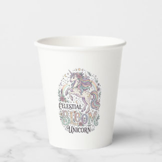 Gobelets En Papier Licorne Fleur Céleste Licorne Typographie Vectorie