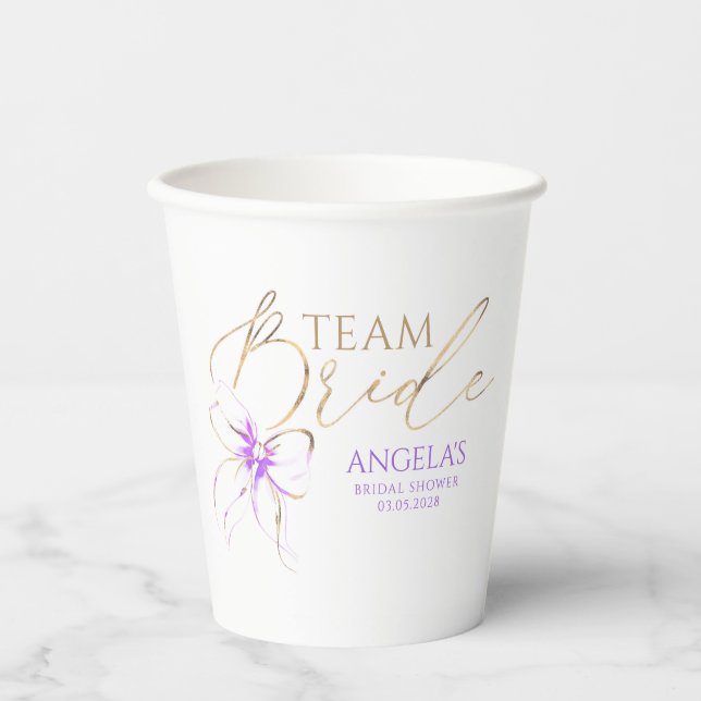 Gobelets En Papier Light Purple Bow Team Bride Bridal Shower (Recto)