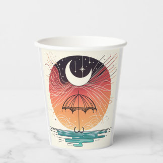 Gobelets En Papier Ligne Boho Surreal Moon & Umrella