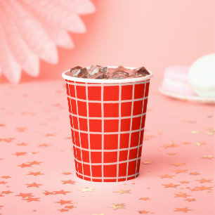 Gobelets En Papier Lignes Grille tracée main Rustique Whimsical Rouge